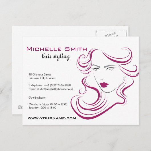 Een mooi meisjespictogram paars haar Hairstyling-m Briefkaart (Voorkant / Achterkant)