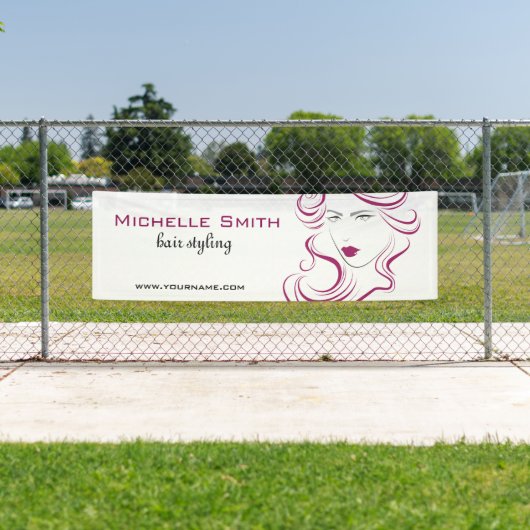 Een mooi meisjespictogram paars haar Hairstyling-m Spandoek (Insitu)