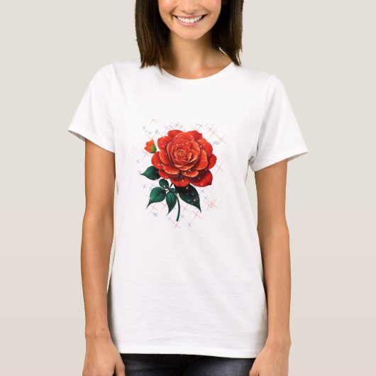 Een mooi rood bloemen T-shirt (Voorkant)