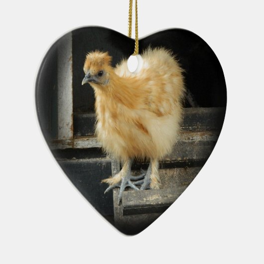 een mooi Silkie Bantam Chicken afbeelding. Keramisch Ornament (Rechts)