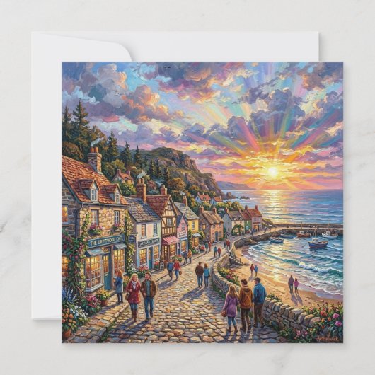 Een mooi strand dorpsbordes bij zonsondergang (Voorkant)