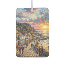 Een mooi strand dorpsbordes bij zonsondergang
