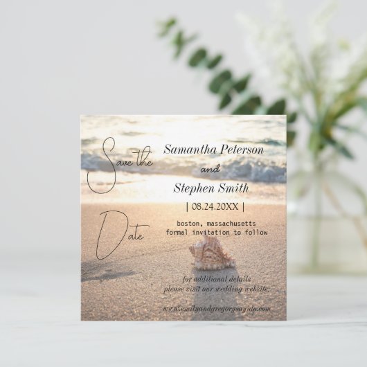 Een mooi strand op de Seychellen, je afbeelding re Save The Date (Staand voorkant)