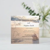 Een mooi strand op de Seychellen, je afbeelding re Save The Date (Staand voorkant)