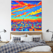 Een mooi uitzicht van een stad 's nachts canvas afdruk (Insitu (Slaapkamer))