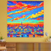 Een mooi uitzicht van een stad 's nachts canvas afdruk (Insitu (Woonkamer))