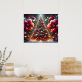 Een mooi versierde kerstboom en bloemen poster (Keuken)