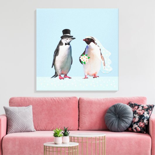 Een mooi weddenschap met een pinguïn-paar op licht canvas afdruk (Insitu (Woonkamer))