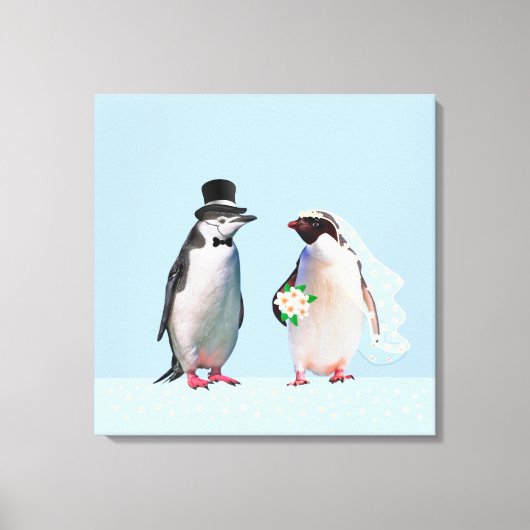Een mooi weddenschap met een pinguïn-paar op licht canvas afdruk (Voorkant)