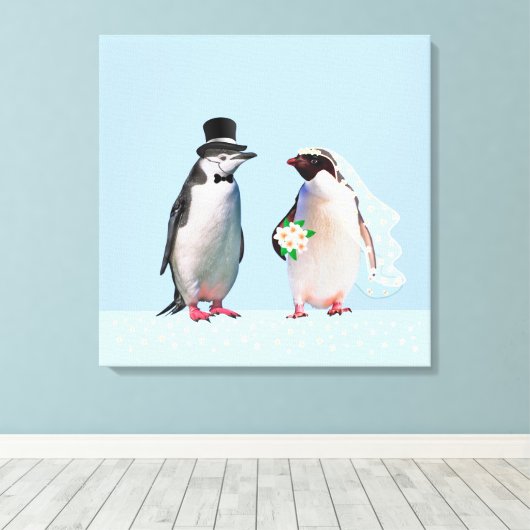 Een mooi weddenschap met een pinguïn-paar op licht canvas afdruk (Insitu (Houten vloer))
