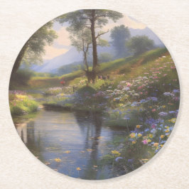 Een mooi zomer rivierlandschap ronde kartonnen onderzetter