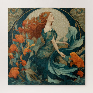 Een mooie Art Nouveau Zeemeermin met Rood Haar Legpuzzel