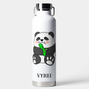 Een Mooie Baby Panda Die Bamboestengel Eet Waterfles
