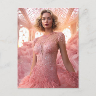 Een mooie blondine in roze briefkaart