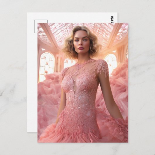 Een mooie blondine in roze briefkaart (Voorkant / Achterkant)