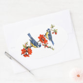Een mooie  boom bloeit rode bloemen ovale sticker (Envelop)