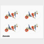 Een mooie  boom bloeit rode bloemen ovale sticker (Vel)