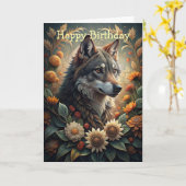 Een mooie boswolf kaart (Gele Bloem)