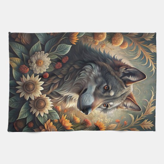 Een mooie boswolf theedoek (Horizontaal)