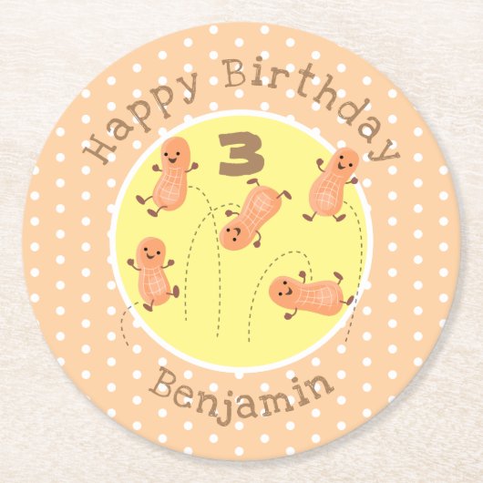 Een mooie cartoon van een pinda's ronde kartonnen onderzetter (Voorkant)