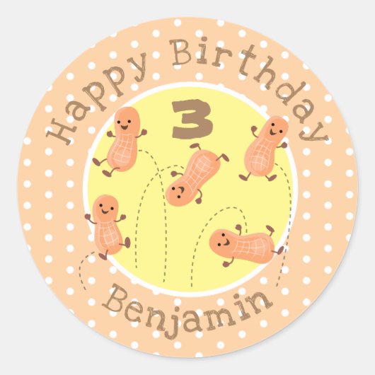 Een mooie cartoon van een pinda's ronde sticker (Voorkant)