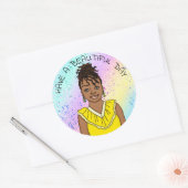 Een mooie dag! Folk Art Girl Ronde Sticker (Envelop)