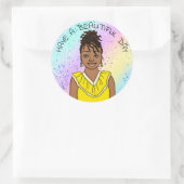 Een mooie dag! Folk Art Girl Ronde Sticker (Tas)