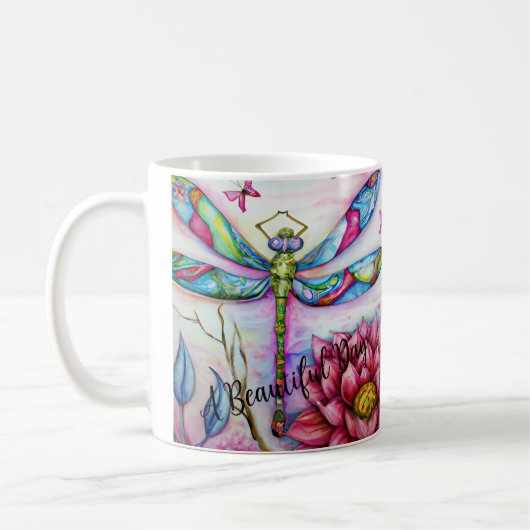 Een mooie dag, Waterverf Dragonfly, personaliseren Koffiemok (Links)