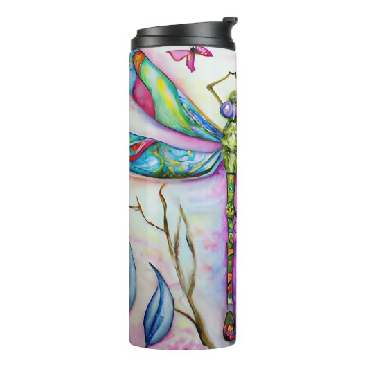 Een mooie dag, Waterverf Dragonfly, personaliseren Thermosbeker (Gedraaid links)