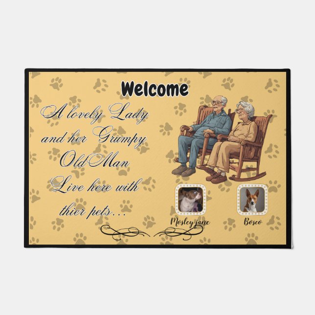 Een mooie dame en chagrijnig oud man deurmat (Voorkant)