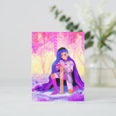 Een mooie dame met blauw haar briefkaart (Staand voorkant)