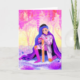 Een mooie dame met blauw haar briefkaart