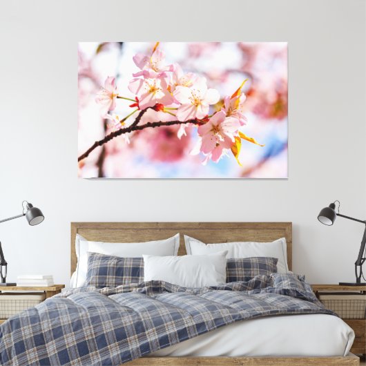 Een mooie doos Sakura-bloemen op roze achtergrond Canvas Afdruk (Insitu (Slaapkamer))