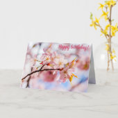 Een mooie doos Sakura-bloemen op roze achtergrond Kaart (Gele Bloem)