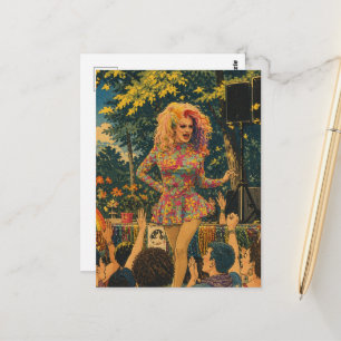 Een mooie dragqueen in park Kleurrijke Retro Kunst Briefkaart