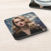 Een mooie eenzame vrouw bier onderzetter (Linkerzijde)