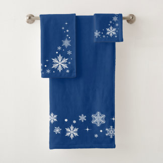 Een mooie, elegante blauwe handdoek set, sneeuwvlo