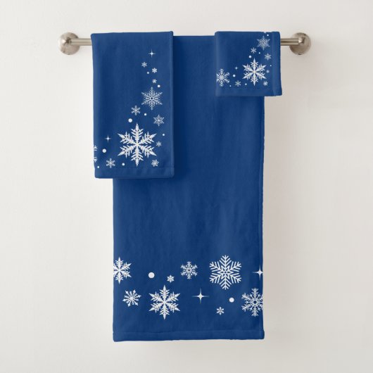 Een mooie, elegante blauwe handdoek set, sneeuwvlo (Insitu)