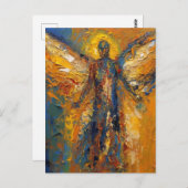 Een mooie engel blauw goud briefkaart (Voorkant / Achterkant)