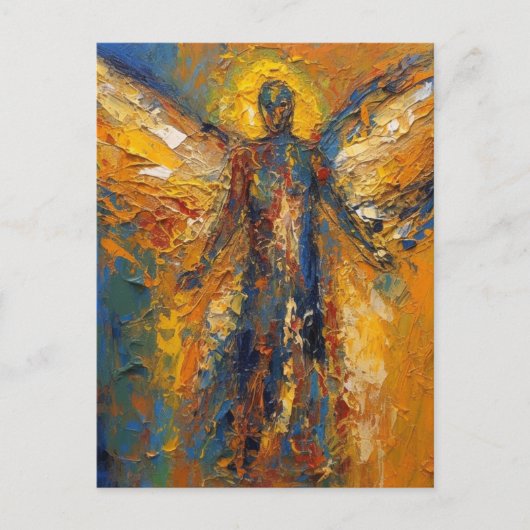 Een mooie engel blauw goud briefkaart (Voorkant)