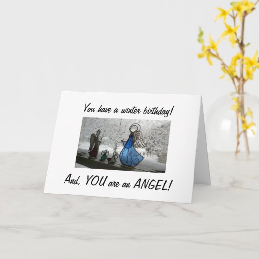 EEN MOOIE ENGEL OP HAAR WINTERVERJAARDAG KAART (Gele Bloem)