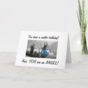 EEN MOOIE ENGEL OP HAAR WINTERVERJAARDAG KAART