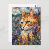 Een mooie gemberkat in een lavendelveld briefkaart (Voorkant / Achterkant)