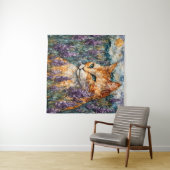 Een mooie gemberkat in een lavendelveld wandkleed (In Situ (horizontaal))