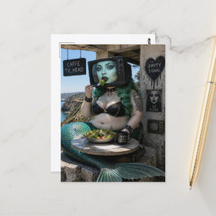 Een mooie goth zeemeermin die salade eet briefkaart