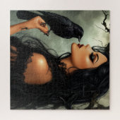 Een mooie gotische vrouw met raaf legpuzzel (Horizontaal)