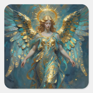 Een mooie gouden en turkooizen engel vierkante sticker