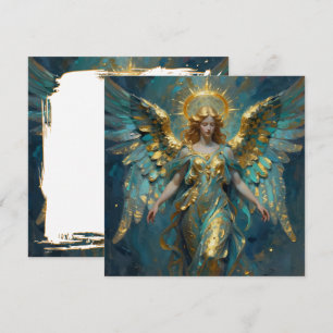 Een mooie gouden en turquoise engel blanco kaart
