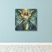 Een mooie gouden en turquoise engel canvas afdruk (Insitu (Houten vloer))