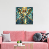 Een mooie gouden en turquoise engel canvas afdruk (Insitu (Woonkamer))